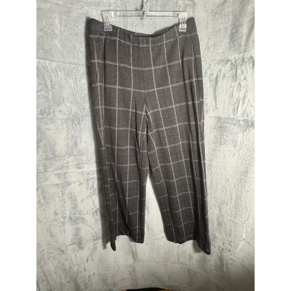 J Jill Ponte cropped Leg Plaid‎ Pants Women's Size M Charcoal Red Grey